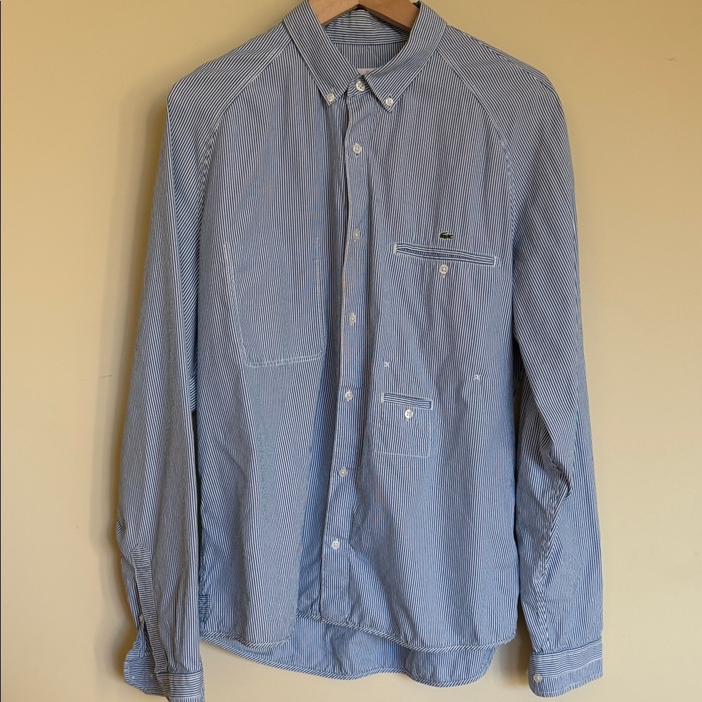 Lacoste Blue Striped Casual Button Down Shirt